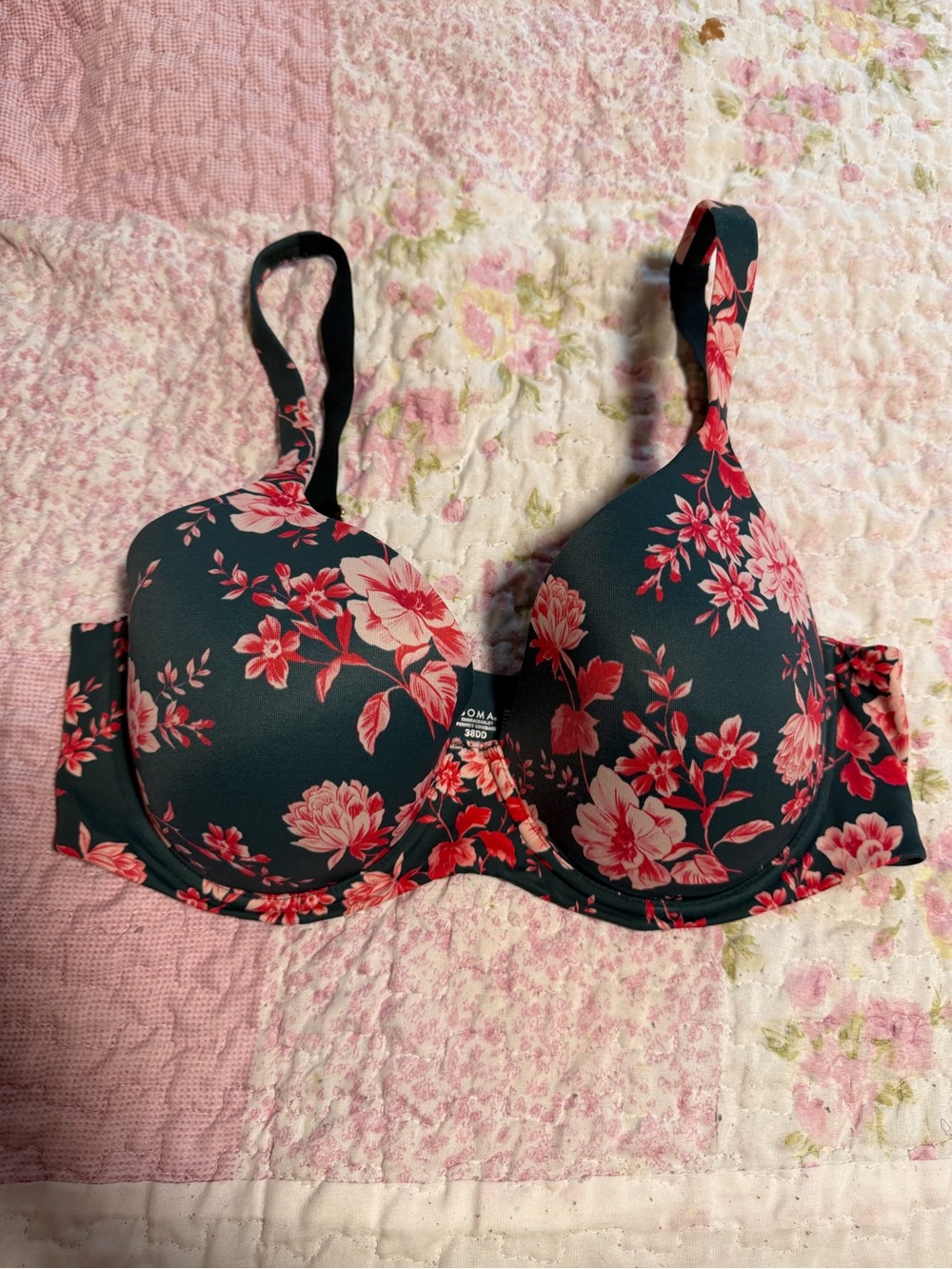 Soma Black Bra with Red Floral Print